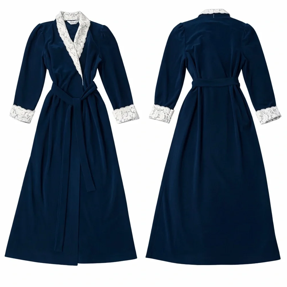 Vintage Vanity Fair Plush Poly Robe with Lace Trim | Made in USA | Size Small